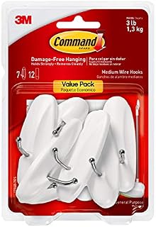 Command Wire Hooks Value Pack, Medium, White, 7 Hooks, 12 Strips/Pack