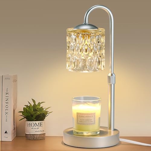 Briever Dimmable Candle Warmer Lamp with Timer Height Adjustable Electric Candle Wax Warmer Christmas Birthday Gifts for Women Mom House Warming Gifts New Home Room Decor Silver Solid Wood Base