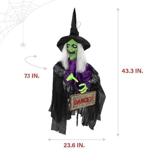 Haunted Hill Farm Animatronic Scary Talking Witch Groundbreaker with Touch Activated Lights and Sound, Battery-Operated Indoor or Covered Outdoor Halloween Decoration