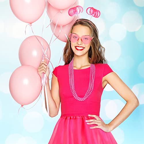 Tutu Costume Accessories Set Pom Pom Headband Layered Tulle Heart Sunglasses Necklaces Tutu Wear for Women(Small,Pink) - Thumbnail 5