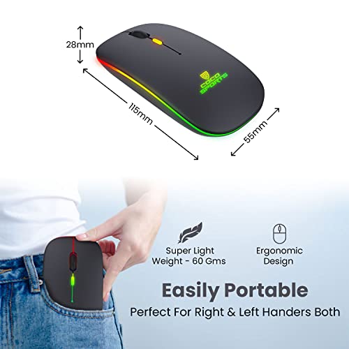 Image of coconut WM20 Lucid 2.4G Wireless + Bluetooth 5.1 Mouse, Slim Rechargeable 500mAh Silent Click RGB LED Wireless Gaming Mouse, Works on 2 Devices simultaneously, Windows /Mac /Android - Black