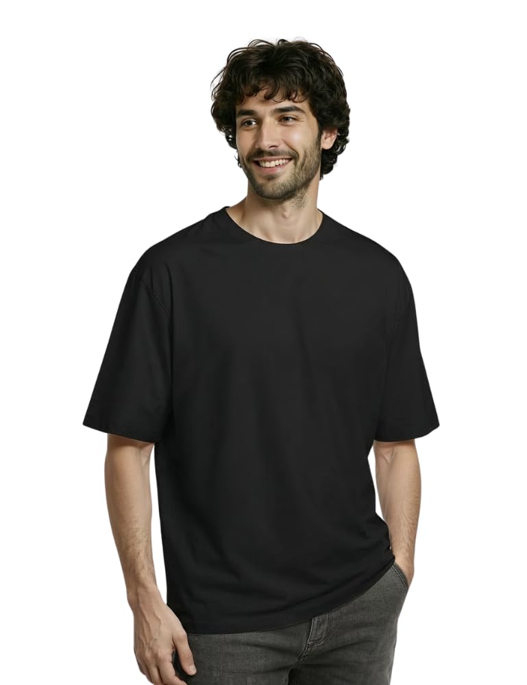 Oversized T Shirt for Men | 220 GSM 100% Cotton Solid Round Neck Half Sleeve Premium Loose Fit Casual T Shirt-picture-19