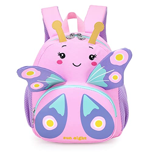 SUN EIGHT Mochila infantil para meninas e crianças, linda mochila escolar de desenho 3D para bebês e meninos de 2 a 5 anos, Borboleta, Medium, Escola