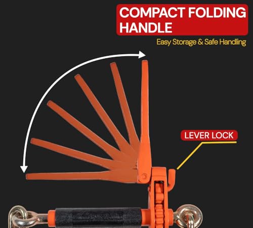 Image of Mytee Products 2 Pack 5 /16 inch - 3 /8 inch Hi-Viz Orange Quick Ratchet Folding Handle Ratchet Load Binder w /Grab Hook 7,100 lbs WLL | Tie Down Hauling Chain Binders for Flatbed Truck Trailer