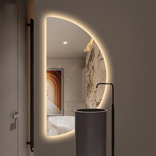 WWWHZGYS 47in Half Moon LED Mirror Half Moon Mirrors for Wall 3-Color Dimmable Bathroom Smart Vanity Mirror Frameless Backlit Anti-Fog (Right Semicircle 24 * 47in/60 * 120cm)