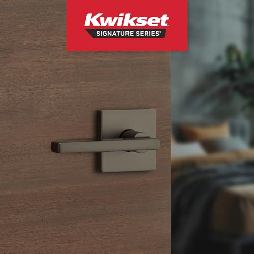 Image of Kwikset Halifax Interior Square Privacy Door Handle with Lock, Door Lever for Bathroom and Bedroom, Gunmetal Reversible Keyless Turn Lock