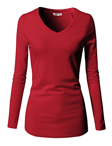 H2H Womens Long Sleeve Thermal Cotton Henley T-Shirt RED US L/Asia L (CWTTL0250)