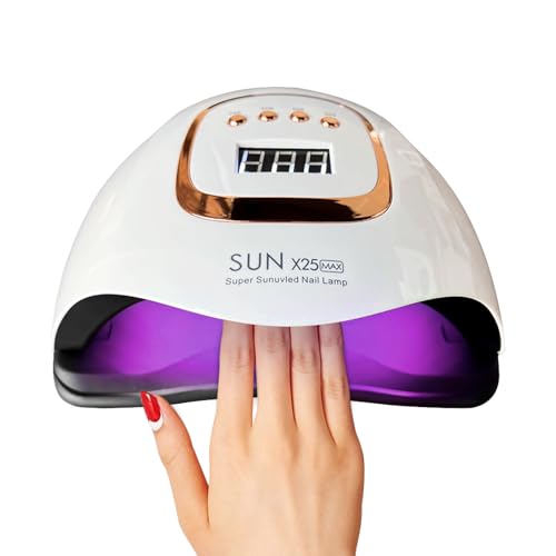 Timpou Lámpara de uñas UV LED de 380 W, con 81 perlas LED, secador profesional para esmalte de gel, luz UV con 4 ajustes de temporizador, sensor automático, pantalla LCD