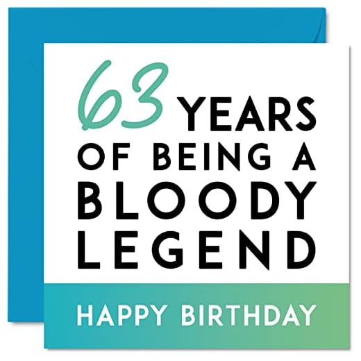 Tarjeta divertida 63 cumpleaños hombres mujeres – Being A Legend – 63 sesenta tercera tarjeta feliz cumpleaños él, ella, abuela, niñera, papá, mamá, 145 mm x 145 mm, Tarjetas felicitación