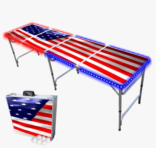 8-Foot Folding Pong Table w/LED Lights & Pong Balls - America Edition