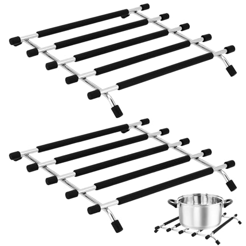 WIGUROE 2 salvamanteles de acero inoxidable con almohadillas de goma antideslizantes para mesa de comedor y cocina