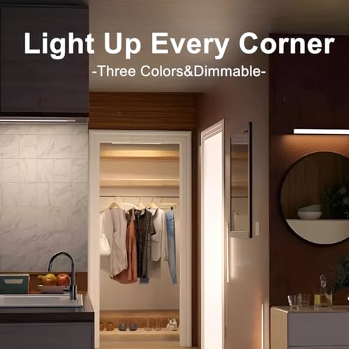 Image of BLE Lighting Under Cabinet Light, 6 Pack Magnetic Motion Sensor Light Indoor, USB Rechargeable Battery Operated LED Closet Lights,3 Color dimmable Wireless Under Counter Lights for Kitchen, Stairs