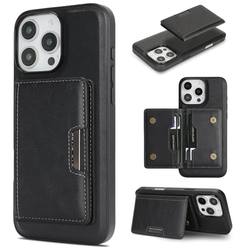 �y���̓}�O�l�b�g �J�[�h���[�z iPhone 16 Pro �݊��i �P�[�X Magsafe�Ή� ���U�[ �X�^���h �J�[�h���� 5�� �X�g���b�v�z�[�� ���C�����X�[�d�Ή� �A�C�t�H��16�v�� �p �J�o�[ (�u���b�N)