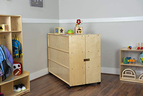 Contender Mobile Folding Supersized Toy Organizer, Bookcase, Craft & Supplies Storage Unit For Classroom, Daycare, Home In Natural Wood Finish #TOP1