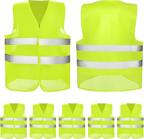 5 Pack Hi Vis Vests Yellow High Visibility Vest Unisex Safety Night Workwear Reflective Vest for Traffic Work Running Surveyor and Security Guard Construction Vest