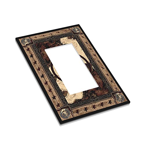 Rustic Wooden Western Texas Star 1 Gang Decorator Light Switch Plate Decorative Single Gfci/Rocker Wall Plate Cover Rustic Barn Wooden Board Vintage Old Farmhouse Country Faceplate Cabin Office Decor #TOP2