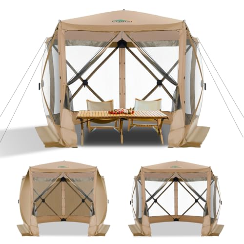 Image of COBIZI 10x10 FT Pop up Gazebo, Popup Canopy tent,Screened In Gazebos with sidewalls, Waterproof Portable Outdoor Small Screen tents Sun Shelter,carpas para patio for Camping, Garden and Backyard,Khaki