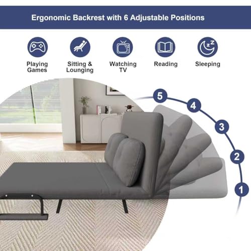 Image of Montary 5-in-1 Folding Sofa Bed for Two 71.6 inch Wide Convertible Chair with 5-Position Adjustable Backrest Pillow, Space-Saving Sleeper for Living Room Bedroom Office,Gray