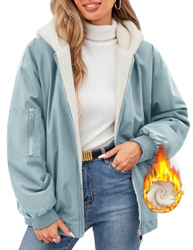 Vancavoo Winterjacke Damen Warm Fleece Gefütterter Wintermantel Winter Winterparka Kurz Mantel Puffer Jacke Kapuzenpullover mit Kapuze für Teenager Mädchen,Blau,L
