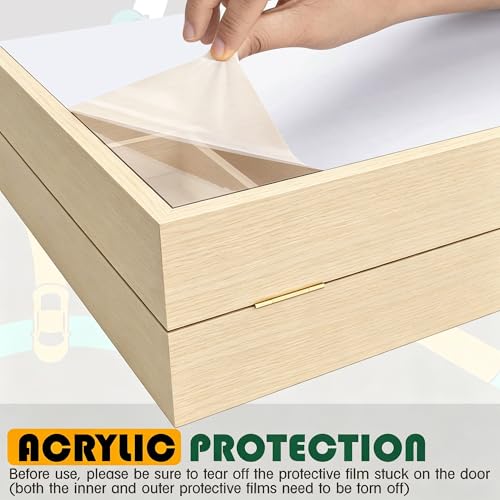 Image of Model Car Display Case 24 x 17 in, Holds 54 Fits 1 /64 Scale Toy car Storage Organizer,Wall-Mounted Toy Shelf Display Storage, Collapsible Wooden Box with 2 Acrylic Cover Plates (Only Box - Wood)