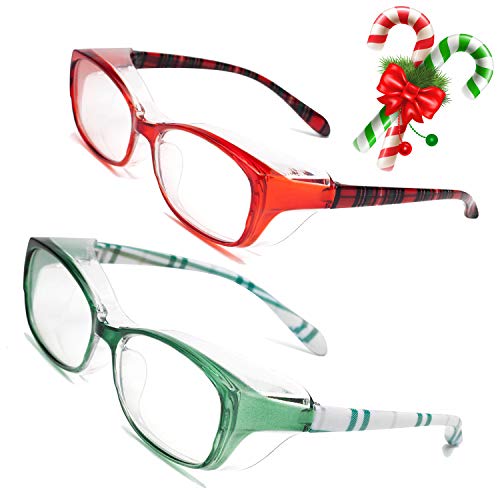 Lunettes de sécurité transparentes anti-buée - Cadeau de Noël - Cadre rouge et vert - Pour homme et femme Cover