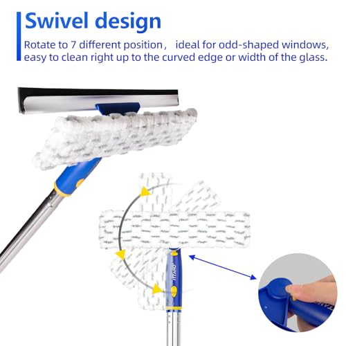 Image of 86.6 inch Window Squeegee Cleaner,2 in 1 Window Cleaning Tool Kit,Shower Squeegee with Extension Pole，Glass Cleaning Tools for Shower Glass,Indoor /Outdoor High Window Cleaning-Two Pads