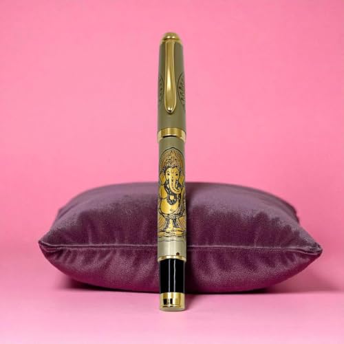 Image of Lord Ganesh Etched Pen - Premium Brass Roller Pen with Divine Engraving & Gold Finish Accents