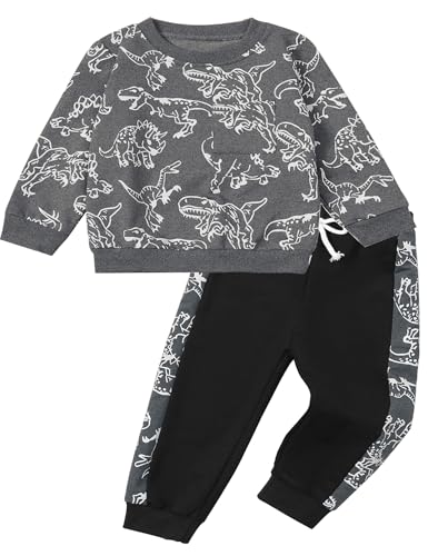 Image of Toddler Boys Dinosaur Sweatshirt and Jogger Pants Outfit Set, Ages 2-10