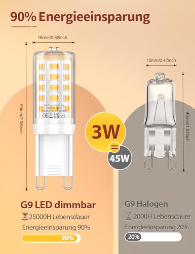 G9 LED Lampe Warmweiß Dimmbar 2700K 3W LED Leuchtmittel Ersatz 45W Halogen – Ansicht 4
