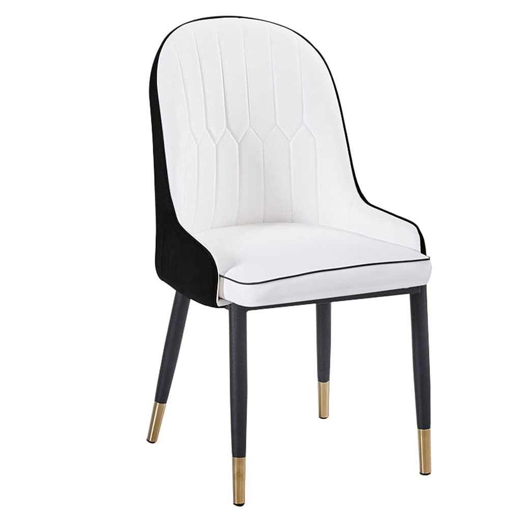 YXCUIDPModern PU Leather High Back Padded Soft Seat Dining Chairs with Backrest Black Metal Legs for Office Lounge Dining Kitchen Bedroom(White+Black)