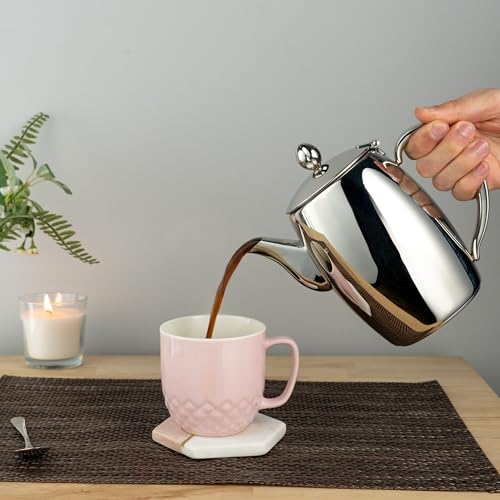 Café Stal Bellux Premium Coffee Pot 14 Cups / 1400ml / 1.4 litres / 48oz - Mirror Polished Finish 18/10 Stainless Steel Coffee Jug - Heat Resistant Handle, Perfect Pour Spout & Hinged Lid