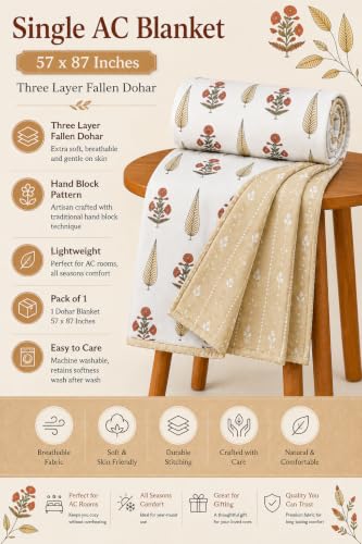 Image of Amazon Brand - Umi Cotton Dohar Blanket Single Bed 57x87 Inch | AC Comforter 160 TC | Three Layer Soft Lightweight Reversible Summer Blanket