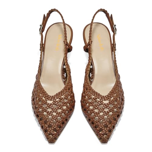 miss left Women Braided Cutout Slingback Pumps Pointed Toe Low Heel Slip on Sandals Backless Summer Daily Casual Dress Shoes Size 4-16 US4