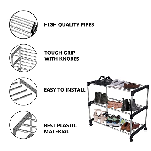 Image of Nisarg - Multipurpose Rustproof Metal, Plastic Shoe Rack, Foldable Wide Storage Rack for Books. Toys, Shoes Easy to Move & Assemble (Rustproof) with Wheels (3 Shelves)