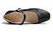FEVERSOLE Women's Mary Jane Fashion Square Toe Easy Buckle Low Heel Slip On Flats Black Vegan Grain Leather Size 9 M US
