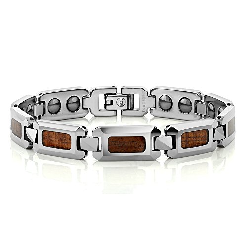 Pulsera para hombre de carburo de tungsteno pulido con incrustación de madera miniatura 1