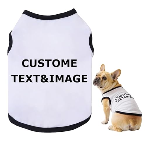 Custom Dog Shirt,Personalized Pet Apparel with Name Text Photo Image,Lightweight Breathable Puppy Kitten Cotton Vest for Small Medium Large Dogs Cats,Puppy Gift (White + Black Border, Small)