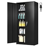 Metal Storage Cabinet with Doors and 4 Adjustable Shelves, 72-Inch Large Space Lockable Steel Garage...