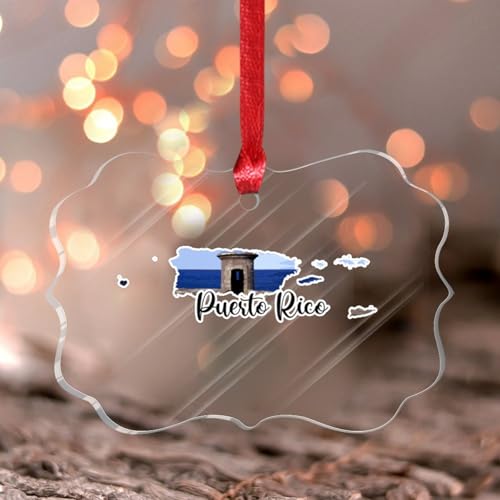 Puerto Rico Adorno para árbol de Navidad, ubicación del campo, calle, café, adornos de Navidad, recuerdo, decoración de árbol de Navidad, decoración decorativa de mariposa transparente, adorno