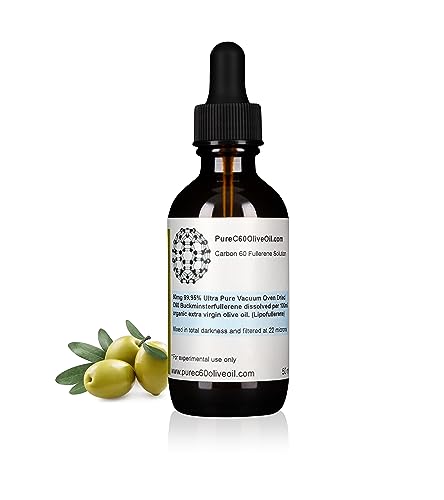 PureC60OliveOil.com C60 Olive Oil 50ml / 1.7 Fl Oz - 99.95% Carbon 60 Solvent Free 40mg - Amber Glass Bottle - Food Grade - Carbon 60 Olive Oil - from The Leading Global Producer