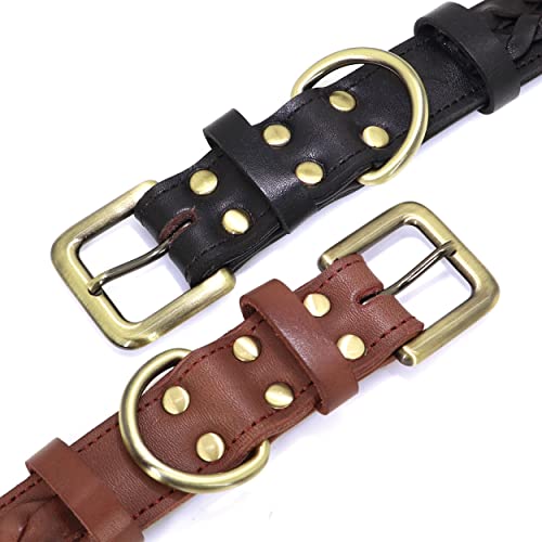 Pet Artist Luxury Leather Dog Collar Heavy Duty For Medium Large Dog Breeds, Soft Real Genuine Leather Padded Brided Good Looking Pet Collar,Black Brown M/L #TOP1