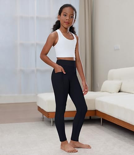 Girls Leggings with Pockets Athletic High Waisted Kids Workout Dance Running Yoga Pants3