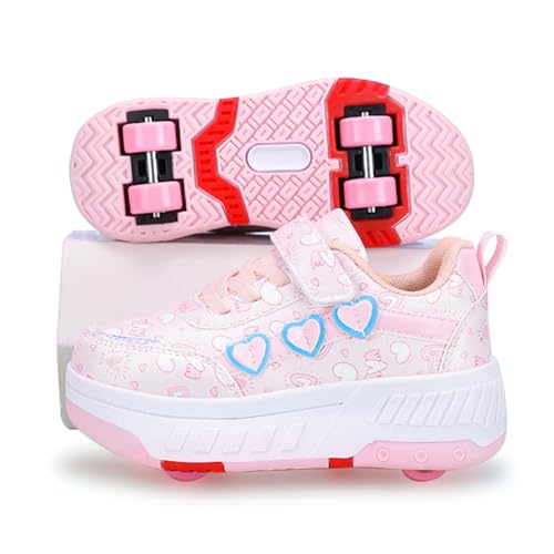 Hearda Schuhe mit Rollen für Mädchen Jungen, Kinder Rollschuhe Schuhe mit 4 Rollen Abnehmbar, Mädchen Turnschuhe 2-in-1 Rollschuhe Outdoor-Turnschuhe mit Rollen-Skateboardschuhe
