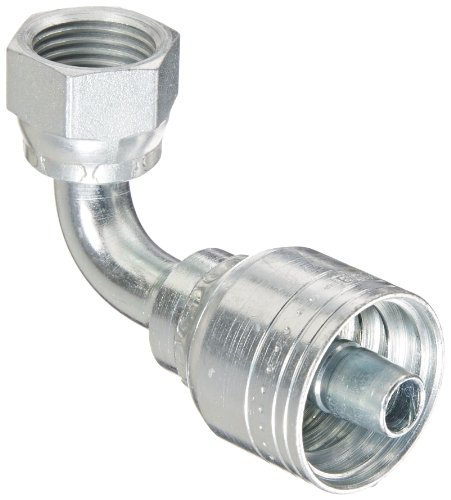 Image of Aeroquip 1AA6FRB6 Carbon Steel Global TTC (Thru the Cover) Crimp Hose Fitting Female ORS Swivel, 90 Degree Elbow, 3 /8 inch Hose ID, 11 /16 inch - 16 Thread