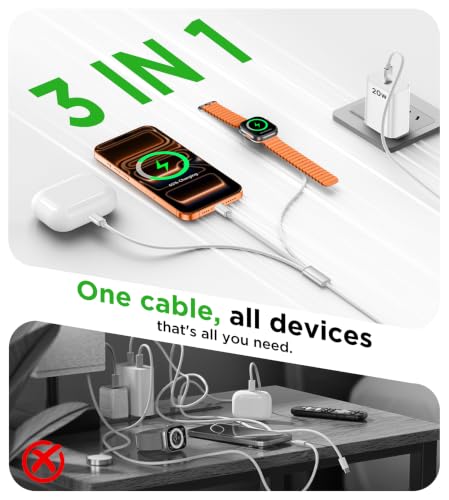 Image of Travel Essentials for Apple Watch Charger,iPhone Charger,Type C Multi Fast Charging Cable Cord with 20W Charger Block,Portable Designed for iWatch 11-2,iPhone 17-11,Galaxy 25,Home,Office-5FT