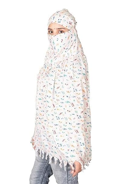 Image of Cotton Long Scarf Cum Mask Scarves Usable for Vehicle Driver | White Printed Design Fabric | Universal Size | Soft & Breathable Sun Protection | For Girl & Women