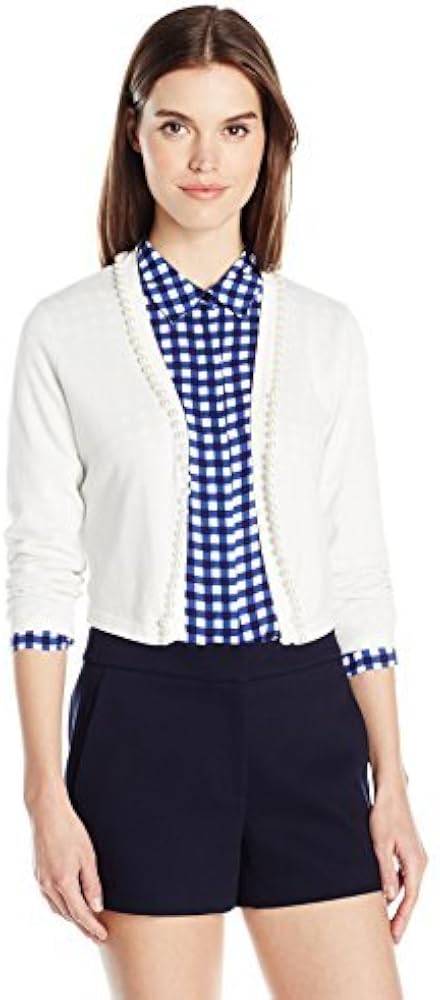 Pearl Trim Cardigan Bolero, Ivory 