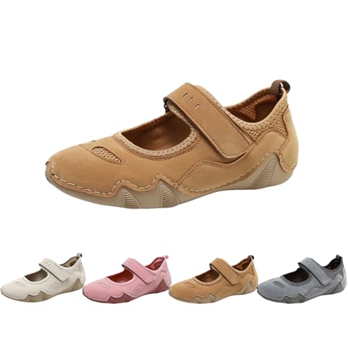 Women's Casual Breathable Flat Mary Jane Sneakers– Hollow Mesh Slip-On Orthotic Walking Shoes with Arch Support, Comfortable Nurse & Work Shoes