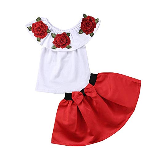 Vavshop 2-7 años Niñas con Hombros Descubiertos Camiseta Rosa Tops + Faldas...