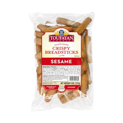 Toufayan Sesame Breadsticks - Crispy Oven-Baked Breadsticks with Sesame Seeds - Kosher Pareve, Vegan (2 Pack)